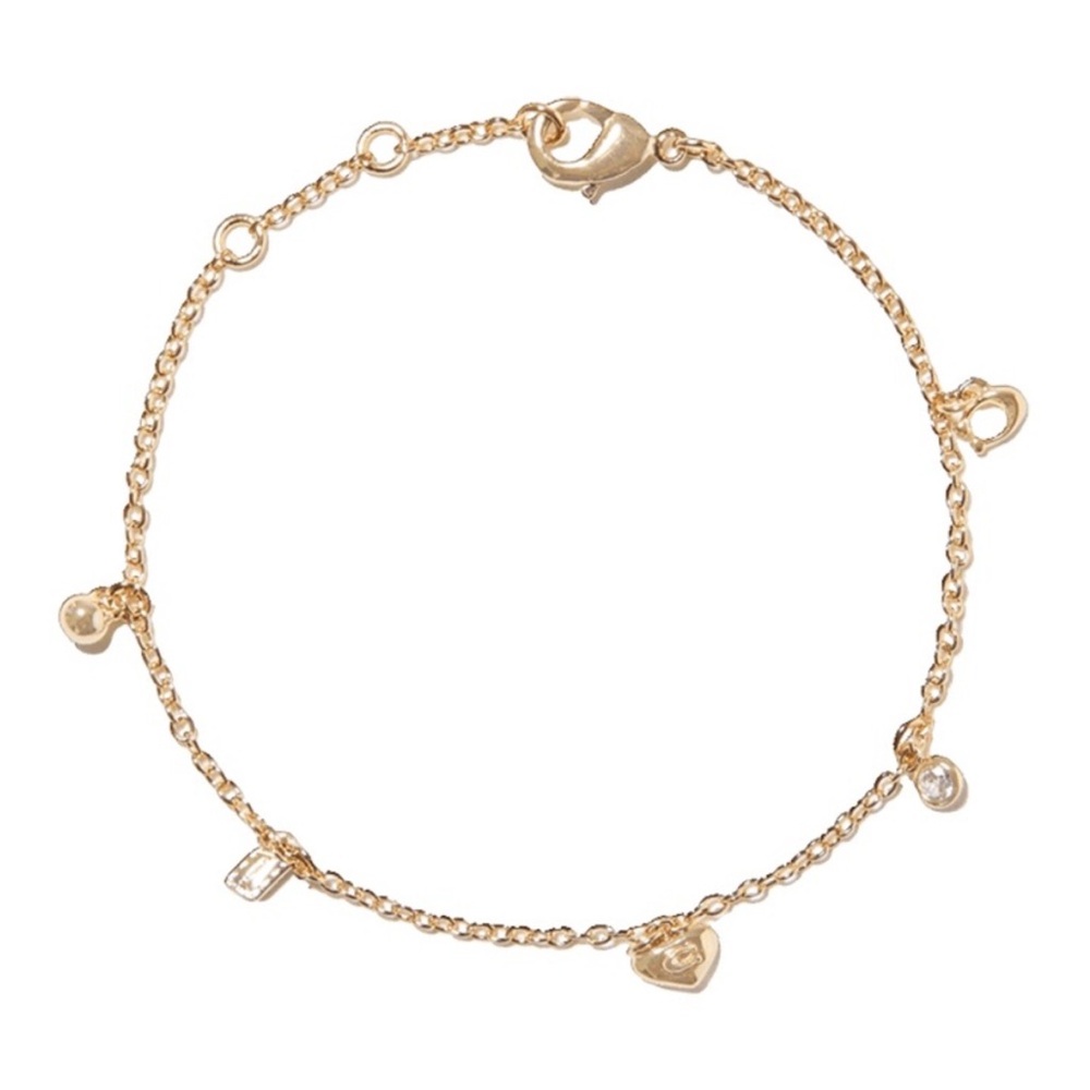NWT Coach Charm Bracelet Gold Heart 14k Gold over Brass 6.5” Brand NEW COACH